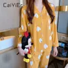 CAIYIER Autumn Winter Sleepwear Set Women Turn-down Collar Pajamas Cute Cartoon Pattern Button Top+Pants Leisure Home Wear 210809