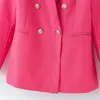 Chic Double Breasted Rose Blazer Women Office Wear Långärmad Jacka Notched Collar Casual Outwear Coat Ladies Toppar 210515