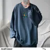 PR Spring Dinosaur Sweatshirts surdimensionnés Broderie Pulls Sweatshirts Hommes O-Cou Off Épaule Sweats à capuche Mâle Coréen 210818