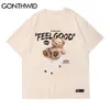 Gonthwid à manches courtes Tees Harajuku Streetwear Toy Bear Cart Cart Print T-shirts Cotton Casual Hip Hop Loose Tshirts Tops C0315