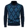 AIOPESON Brand Argyle Pullovers Sweater Men Casual Zipper Mock Neck Cotton Sweater for Men Winter Fashion Warm Mens Sweaters 211221