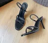 Top designer women's high heel sandals 10cm cross strap metal bead rimmed leather sole 35-42