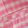 BBWM WOMAN Summer Female Square Collar Sweet Pink Plaid Short shirt Close-Fitting long-sleeved Top 210520
