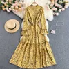 Lady Fashion Spring Sweet Wood Coll Coll Woll Дливая труба рукава Slim A-Line платье для печати Одежда Vestidos S342 210527