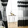 White Black Striped Curtain for Bedroom Living Room Simple Modern Pastoral French Window Treatment Rideaux zh003C 210712