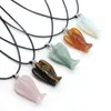 Healing Reiki Natural Stone Crystal Necklace for Women Men Lovely Angel Figurine Tiger Eye Opal Pink Crystal Pendant Pendulum