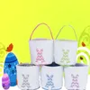 Easter Eggs Rabbit Basket Festive Canvas Bunny Ear Tote Bag with Stripe Plush Ball Decoration Storage Bags