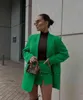 Xikom Tweed Mujeres Conjunto de dos piezas Verde Vintage Office Lady Blazer de un solo pecho Mujer Casual Cintura alta Mini Falda Traje 211119