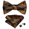 Бабочка для самообеспечения мужская мода Gold Paisley Свадебная вечеринка Bowtie 100%Silk Men Butterfly Hanky ​​Brooch Pinlinks Set Dibangu Fred22