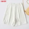 Tangada zomer vrouwen elegante massief witte shorts zakken vrouwelijke retro casual shorts pantalones yu33 210609