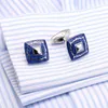 Square Blue Enamel Gold Cuff links Designer Shirt Cufflinks Gemelos Wedding Cuffs Boutons Collar Studs V172