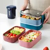 Japanese style Multi-layer lunch box food container storage Portable Leak-Proof bento box for kids with Soup Cup Breakfast Boxes 210818