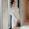 Sexy Turn-Down Neck White Tunic Dress Autumn Women Elegant Long Sleeve Irregular Shirt Female Ruffle Party es 210529