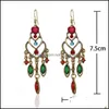 Dangle & Chandelier Earrings Jewelry Retro Peach Heart Rhinestone Tassel Drop Earring For Women Boho Golden Metal Hollow Exaggerated Indian