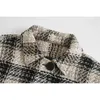 Höst och vinter Retro Plaid Texture Loose Lapel Fickor Långärmad Skjorta Jacka Coats Womens 210521