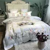 800TC Cotone Egiziano di Lusso Del Ricamo Bianco Set di Biancheria Da Letto Queen King size copertura Copripiumino lenzuolo set parure de lit 210615