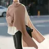 Mulheres Side Split Camisola de Manga Longa Casual Loose Turtleneck Overcoat Windbreaker 6 Color Select