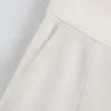 エレガントな女性ワイドレッグパンツハイウエストオフィスホワイトプリーツ緩いズボンのズボンジッパーフライワーク着用ボトムススポドニー210515