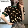 Mode Black Bowknot Imprimer Harajuku T-shirt Casual Femmes Colous O-Coluré Tops Tops à manches courtes Loose Tees Vêtements 210601