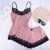 2020 Nya kvinnor Bow Sleepwear ärmlösa remmar Nattkläder Lace Trim Satin Cami Top Pyjama Set Femme Sexig underkläder Pajamas Women T20321a