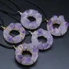 Round Natural Stone Amethyst Pendant Necklace Wire Wrapped Donut Pendant Irregular Healing Crystal Collar Necklaces for Women Fashion Jewelry Will and Sandy