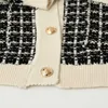 Snican preto xadrez suéter za mulheres soltas casuais bolsos cardigan inverno primavera outwear feminino tops femme chandails 210903