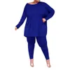 Casual Home Wear Wholesale Plus Size 5XL Workout Clothes Solid Long Sleeve Loose T-Shirt Top Skinny Pants Woman Two Piece Set 210525