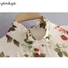 Vintage pradaria chique cópia floral vestido mulheres pescoço alto manga longa chiffon chiffon curto robe femme 210514