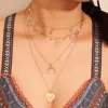 Boho Gold Crescent Herz Anhänger Halskette Für Frauen Multilayer Blatt Stern Kristall Schlüsselbein Ketten Halsband Weiblichen Schmuck Halsketten