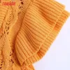 Tangada vrouwen vintage oranje twist oversized gebreide vest coltrui trui ruches mouw vrouwelijke vest topbe576 210609
