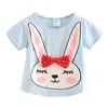 夏2 3 4 6 8 10年の子供服素敵な面白いかわいいウサギプリント弓赤ちゃんの半袖キッズガールズ漫画Tシャツ210701