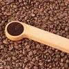 Trä kaffescoop med väska klipp matsked massivt bok trä mätning scoop tea kaffeböna sked klipp present grossist DAA223