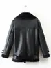 Manteau d'hiver Femmes Épais Black PU Veste en cuir à manches longues Fausse fourrure Biker Streetwear Punk Moto 210521