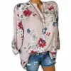 VISNXGI Women Fashion Elegant Office Shirt Female Floral Print Long Sleeve Blouse V Neck Shirt Ladies Party Top Blusas Plus Size X0521