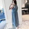 Maternity Dresses for Pregnant Women Sleeveless Long Dress Elegant Dot Summer Pregnancy Clothes