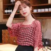 Shirt with Sling Solid Color Two-Piece Lace Hollow Mesh Tops Sexy Elegant Pullover Blouse Chiffon Shirt Top Blusas Mujer 8976 50 210527