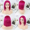 Short Bob 13x4 Lace Front peruker Rose Red Straight Human Hair Wig brasiliansk Remy 150% Pre Knäpp för kvinnor