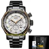 Lige evighet LG9871 Sport Mens Klockor Datum Vit Ring Silvery Pointer Japan VK Quartz Chronograph Movement Men Se Stålväska Rostfritt Armband