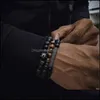 Bracelets de brins de perles bijoux 3pcs / set Bracelet de couronne noire mat onyx braclets de pierre heren bracele