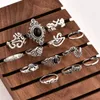 Cluster Rings 13 Pcs/set Elephant Fatima Hand Flower Leaves Bohemian Hollow Lotus Gem Silver Ring Set Women Wedding Party Jewely Gifts Edwi2