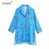 Women Vintage Chic Birds Printed Blue Long Blouses Elegant Fashion Lapel Collar Shirts Female Chic Tops 210520