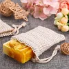 Tvål exfolierande påsar Natural Sisal Soap Saver Bag Pouch med dragstring för skummande torkning av tvålar Exfoliering Massage Dusch B2154252