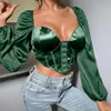 Women's Blouses & Shirts Women Crop Tops Long Sleeve Sweetheart Neck Hook And Eye Ladies For Casual Party