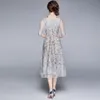 Mode Designer Runway Summer Dress Kvinnor Half Sleeve Gorgeous Blommor Broderi Mesh Vintage Party 210520