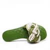 Sandales en cuir véritable femmes pantoufles perles avec des diapositives de corde de paille Sandalias réel doux appartements en peau de mouton 220310