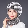 Nya Kvinnor Real Rex Kanin Fur Hat Scarf Ställer Naturliga Varma Scarves Vinter Lady