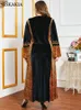 Siskakia velours Maxi robe pour femmes hiver Indie Folk broderie léopard Patchwork turquie arabe musulman vêtements grande taille 210319