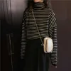 Turtleneck da listra coreana pulôver suéter causal manga longa puxar femme primavera de malha jumper 6E852 210603