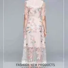 Sexy Elegant Flower Floral A-line Swing Dress Women Summer Retro Mesh Vestido Embroidery Plus Size OL Dresses 210603