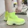 Primavera Novo Estilo Mulheres de malha Botas de Tornozelo Med-Heeled Senhoras Plataforma de Salto Grosso Feminino Feminino Sock Calçado Preto Botas